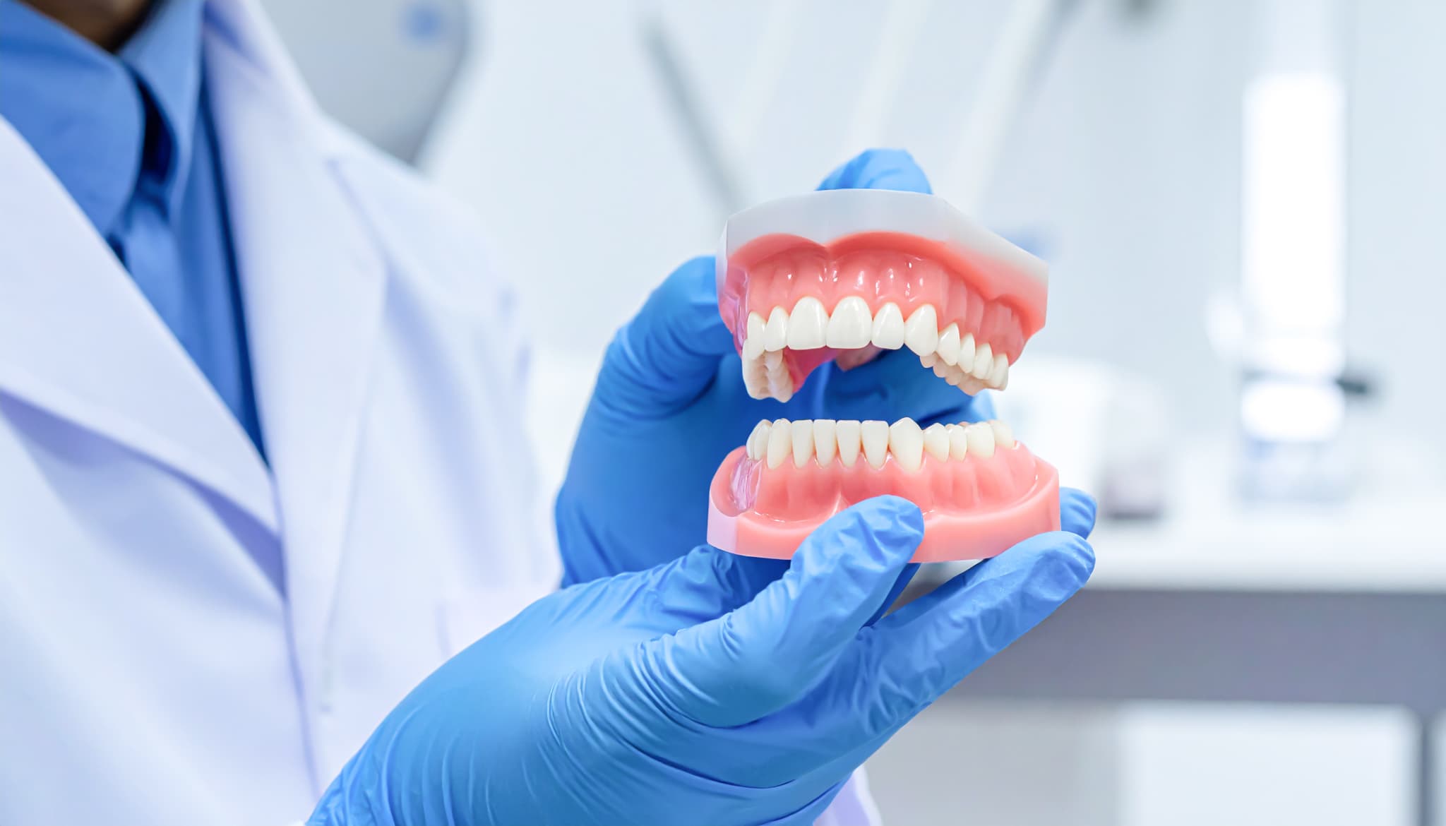 矯正期間を左右する嚙み合わせの問題を説明する歯科医師