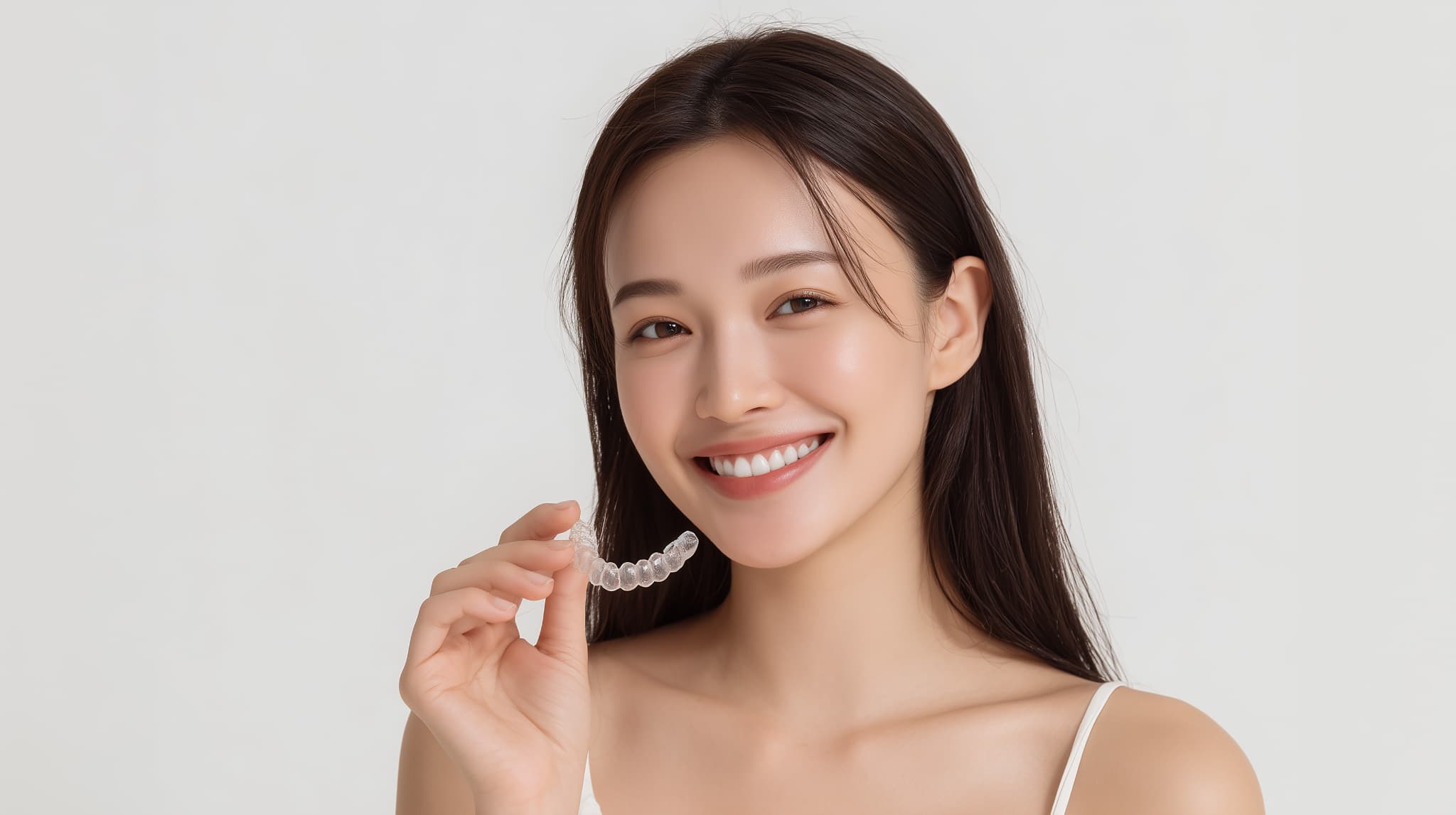 マウスピース矯正で歯列を整える女性